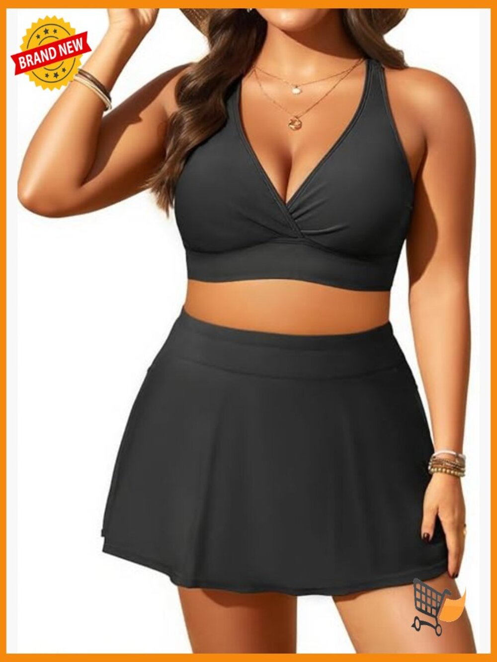 Plus Size High Waisted Bikini with Skirt Two Piece Tummy Control Bathing Suit